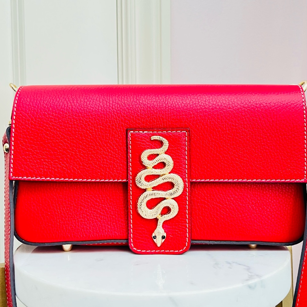 New Divina Firenze leather snake tab baguette crossbody - Picture 7 of 17
